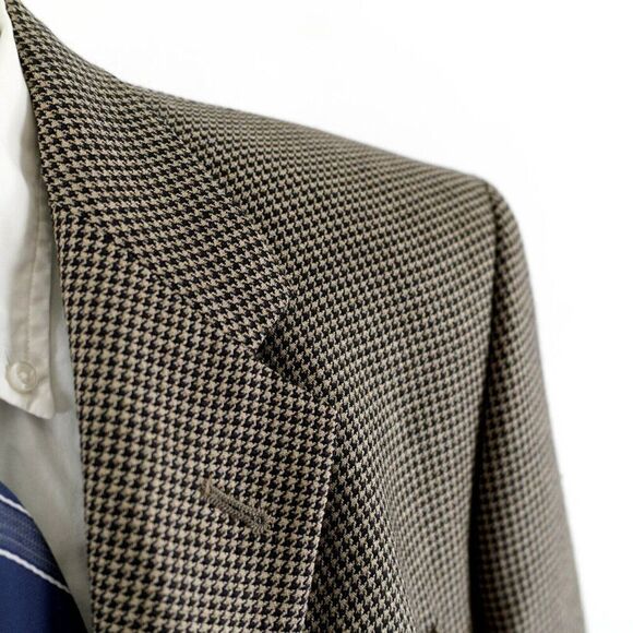 Hart Schaffner Marx Parisian Tweed Wool Houndstooth Black Tan Sport‎ Coat 42L - Picture 2 of 16